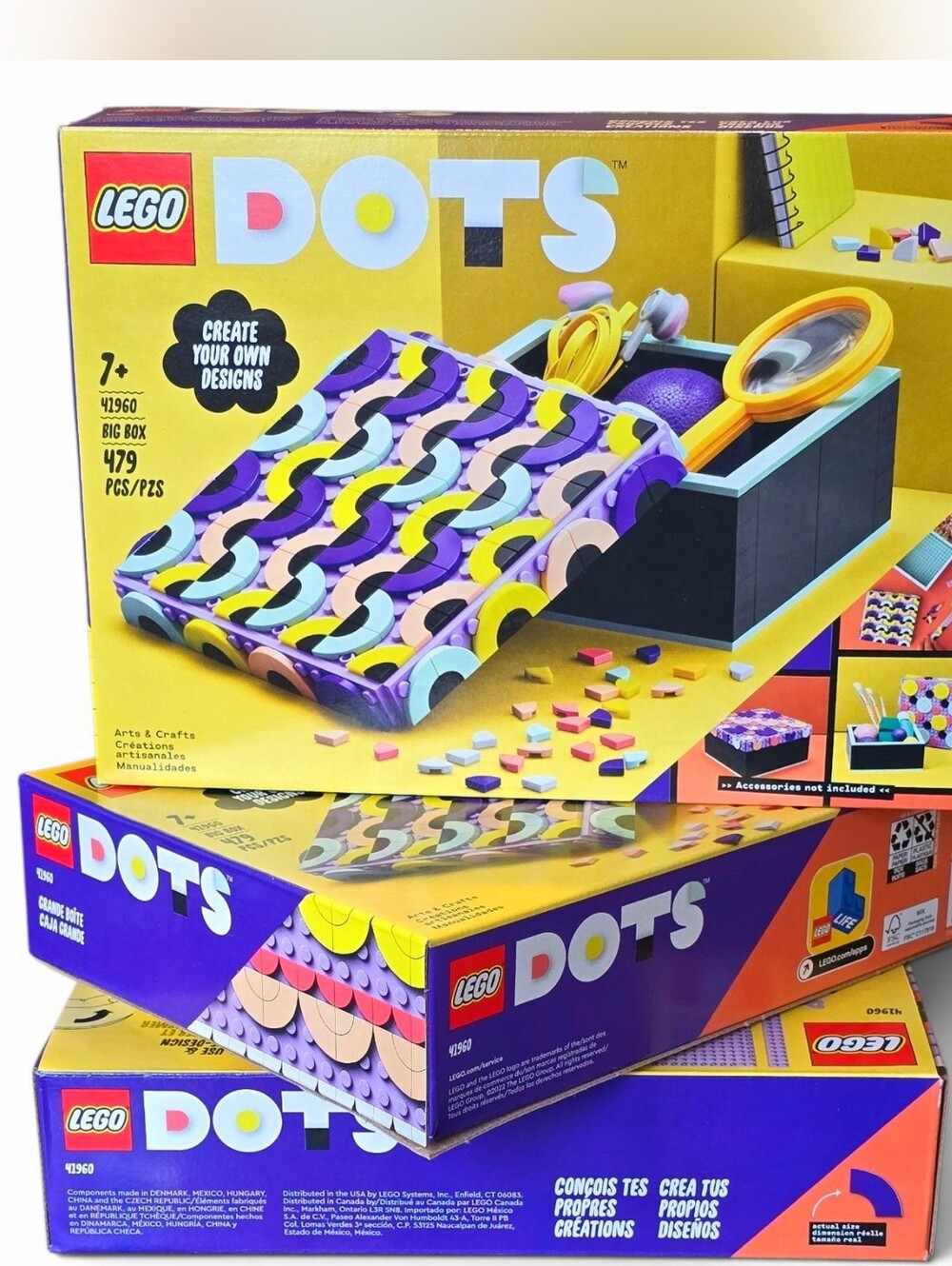 3 LEGO DOTS Kids Craft Big Box – Purple, Yellow & Pink